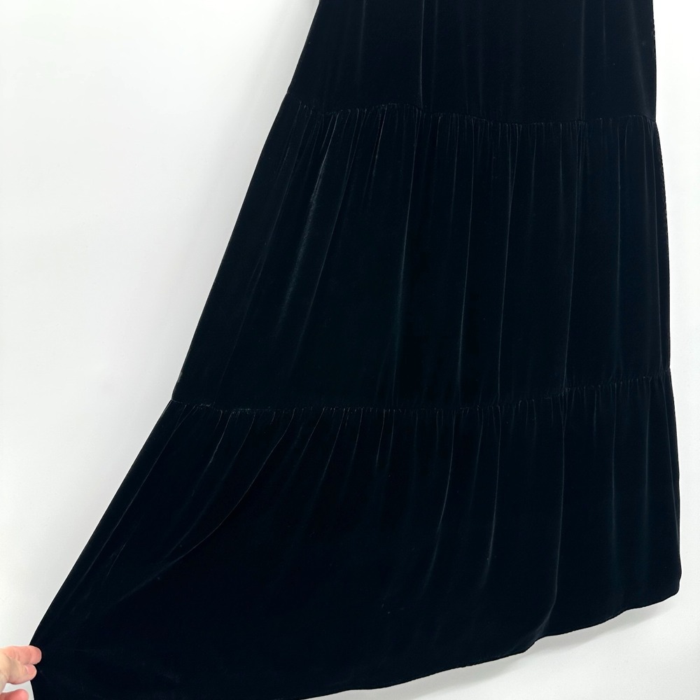 Vintage Liz Claiborne Black Velvet Maxi Skirt Size 12 Lined Tiered Romantic Silk - Picture 2 of 9